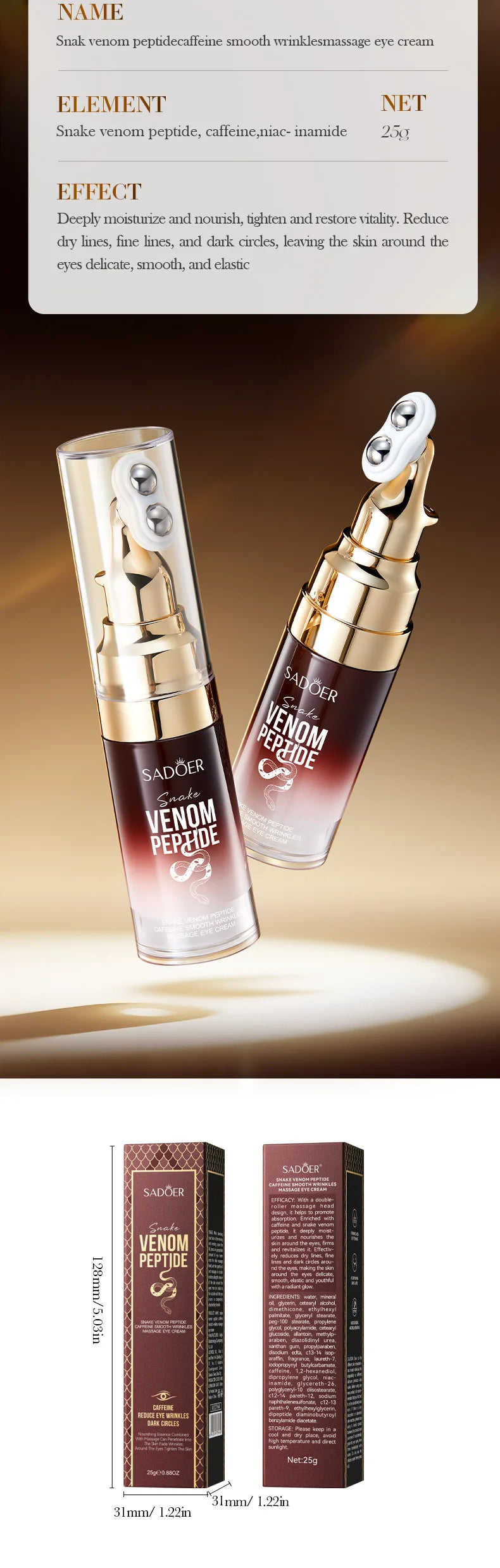 ARDENZIIA™ – Crème Contour des Yeux Anti-Cernes & Anti-Rides au Peptide & Caféine | Hydratation & Fermeté