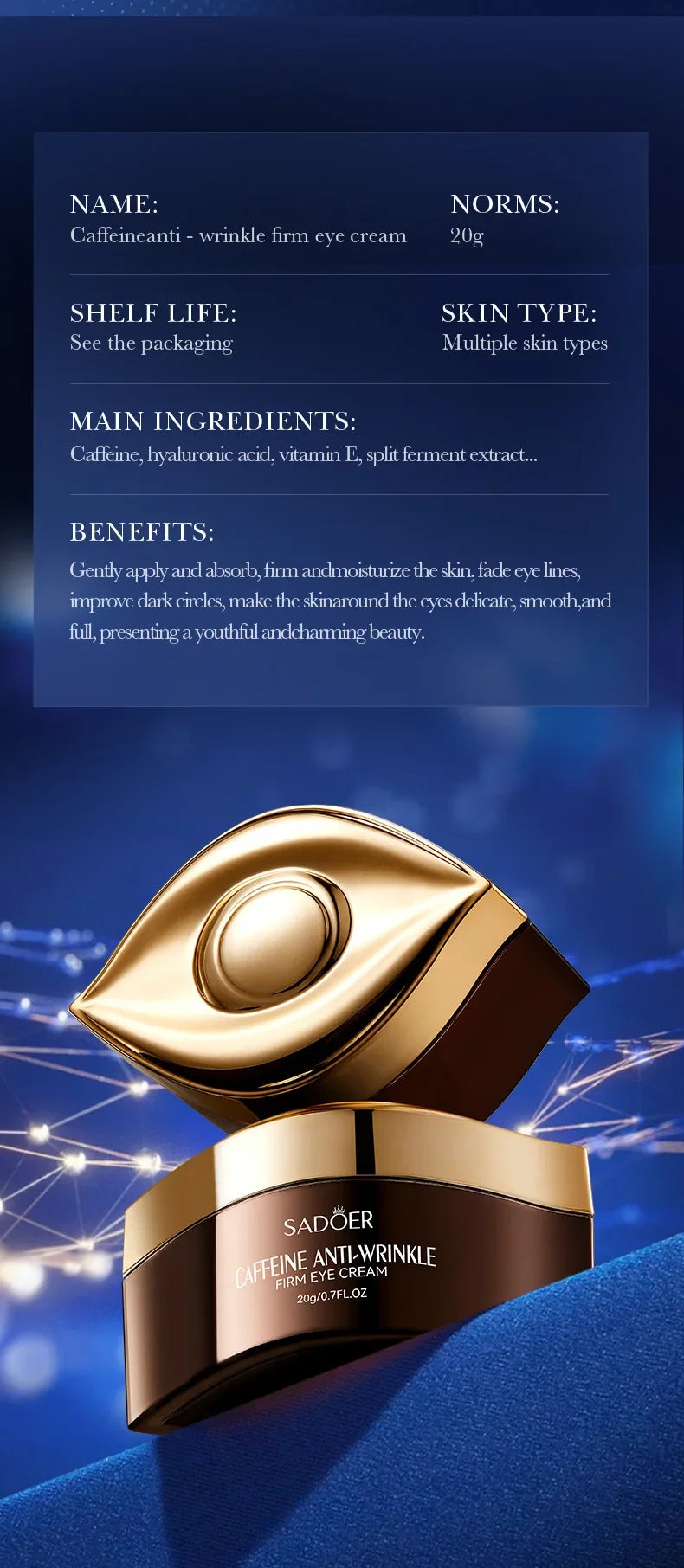 Crème contour des yeux à la caféine — anti-cernes, poches & fermet