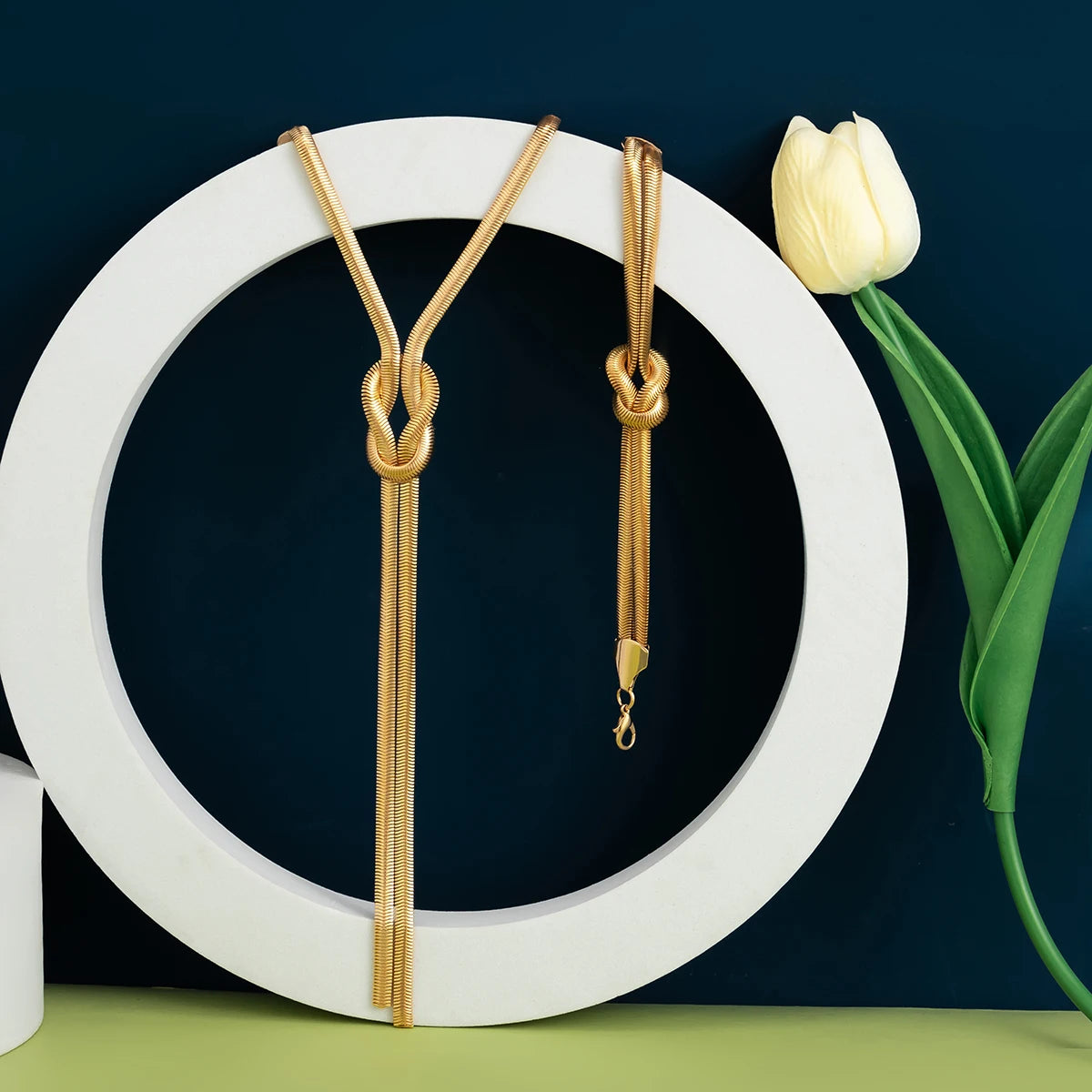 Parure 2 pièces — collier serpent torsadé & bracelet assorti, acier doré élégant