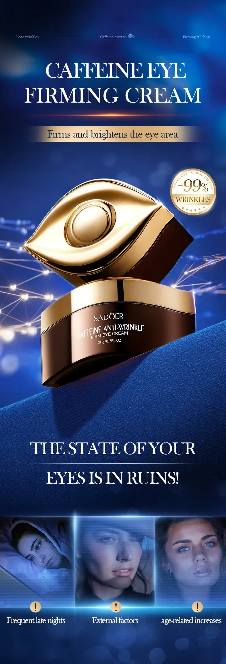 Crème contour des yeux à la caféine — anti-cernes, poches & fermet