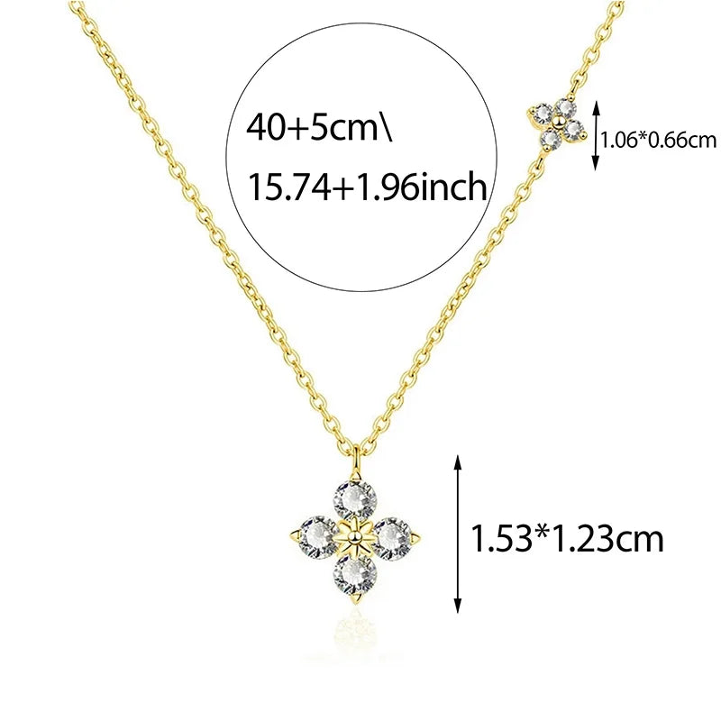 Collier délicat en argent 925 avec pendentif feuille — zircon étincelant & plaqué or 14K