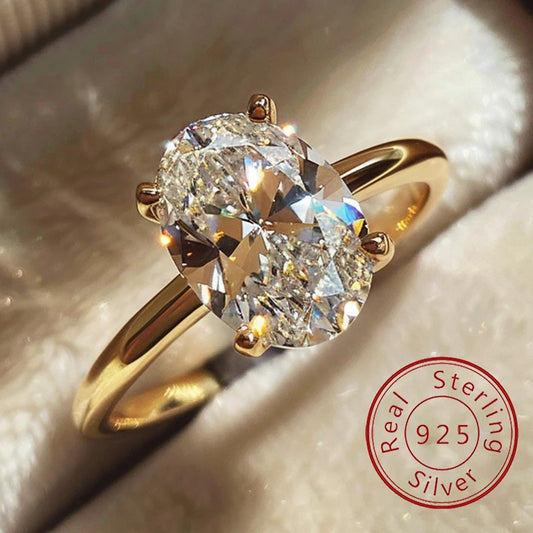 Bague en argent 925 avec zircon ovale brillant — élégante et raffinée, style haute joaillerie