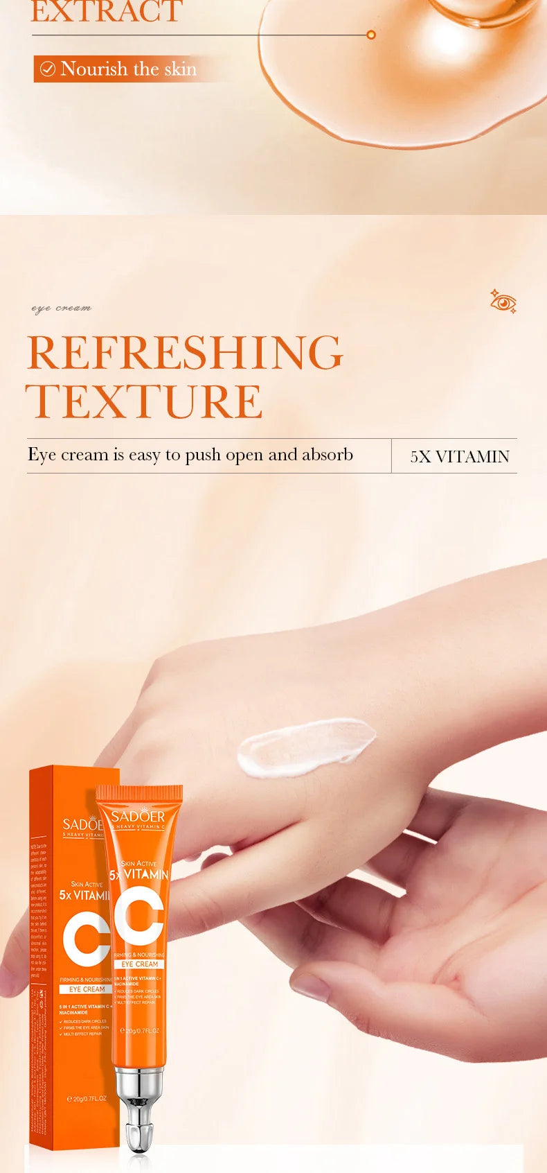 💎 ARDENZIIA™ – SADOER Crème Contour des Yeux à la Vitamine C | Anti-Cernes, Poches & Rides