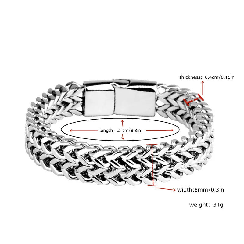 Bracelet tressé en acier inoxydable — double rangée, fermoir magnétique