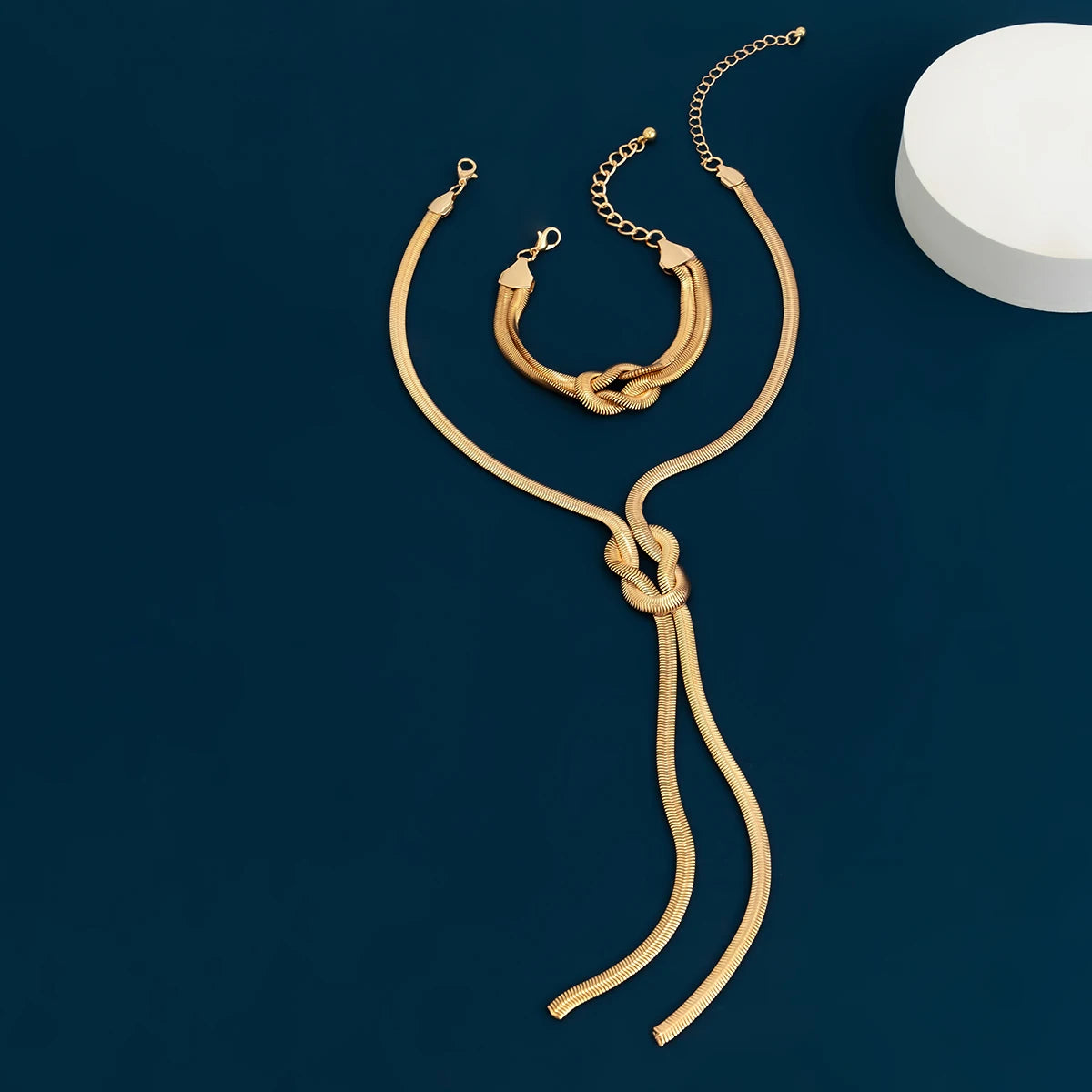 Parure 2 pièces — collier serpent torsadé & bracelet assorti, acier doré élégant