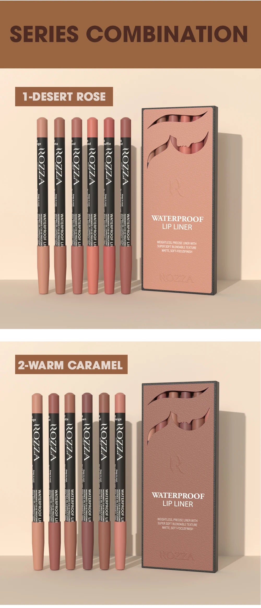 ARDENZIIA™ Set de 6 Crayons Contour des Lèvres ROZZA – Waterproof & Haute Précision