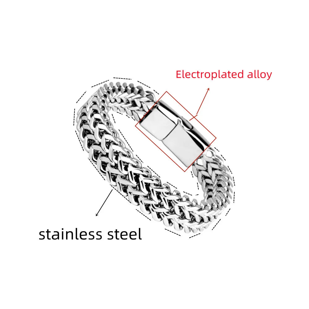 Bracelet tressé en acier inoxydable — double rangée, fermoir magnétique