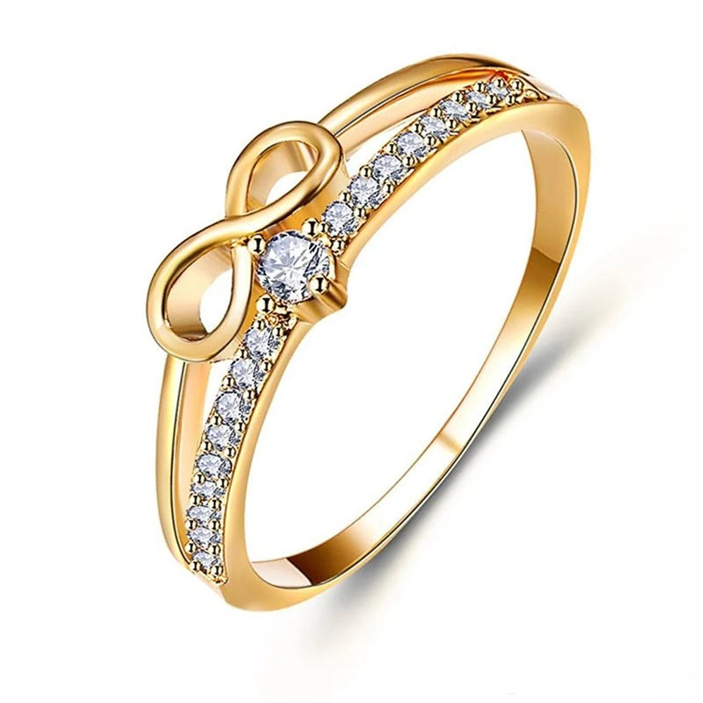 Bague élégante symbole infini — zircon étincelant, finition or rose
