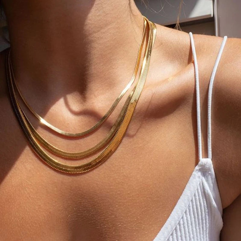 Collier ras-du-cou Herringbone — acier inoxydable or & argent, style chic et intemporel