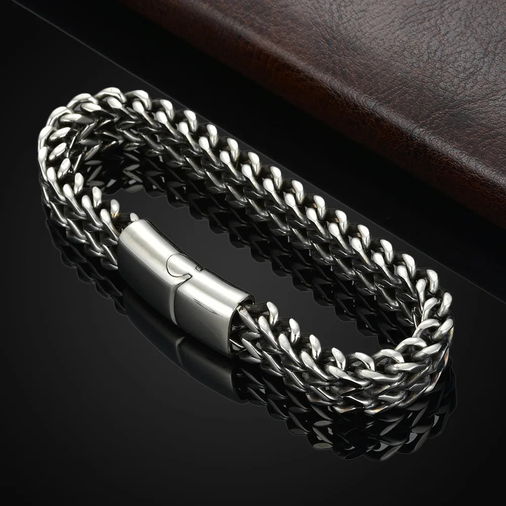 Bracelet tressé en acier inoxydable — double rangée, fermoir magnétique