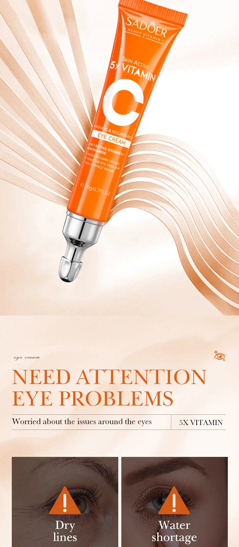 💎 ARDENZIIA™ – SADOER Crème Contour des Yeux à la Vitamine C | Anti-Cernes, Poches & Rides