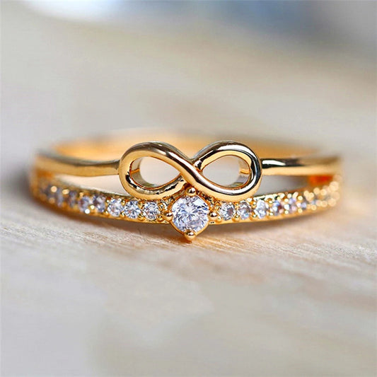 Bague élégante symbole infini — zircon étincelant, finition or rose